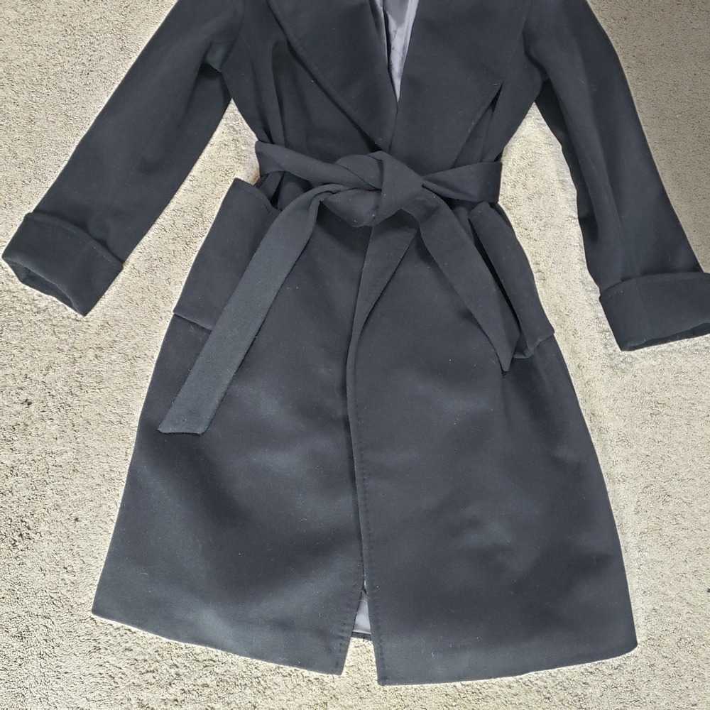 Ralph Lauren Black Wool Cashmere Wrap Belted Open Long Trench Coat Sz 14 - Picture 5 of 14